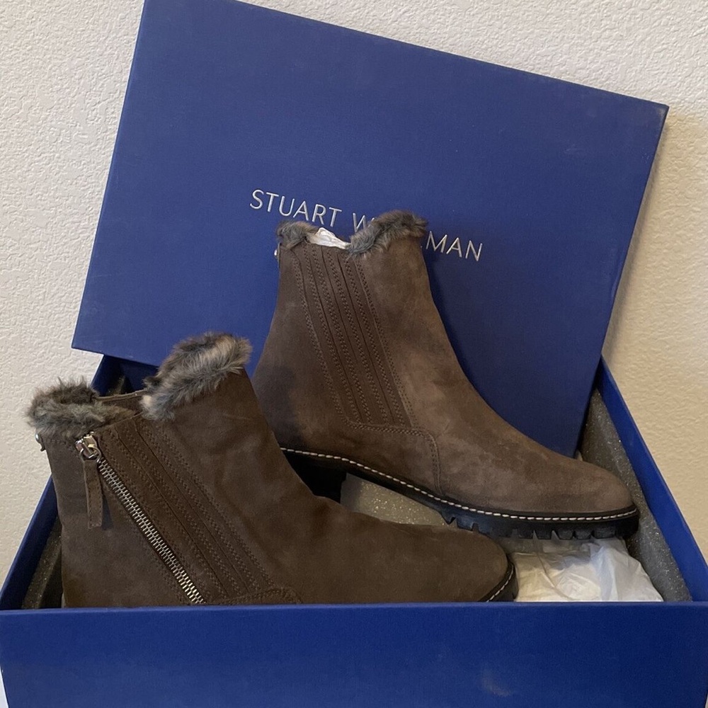 STUART WEITZMAN Stormy Faux Fur-Trim Suede Boots